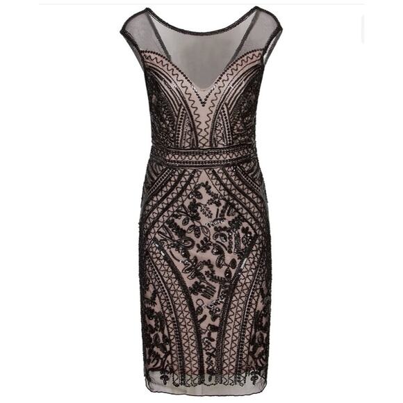 Vijiv Black Beaded Sleeveless Sheath Midi Dress Performance Dance Large Flapper